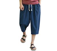 2022 Pantalones Corto para Hombre, Pantalones Moda Pop Casual Chándal de Hombres algodón y Lino Pantalones Talla Grande harén Hip Hop Color sólido Jogging Pants Trend cómodo Pantalones