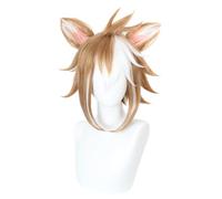 2022 Peluca de cosplay de juego de anime for Genshin Impact Gorou, con orejas de clip gemelo, peluca de fiesta de modelado de cabello de color mezclado, cabello sintético resistente al calor + gorro d