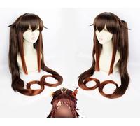 2022 Peluca Game Genshin Impact de 39 pulgadas, peluca de anime Cosplay Hu Tao, marrón degradado, peluca de cola de caballo doble con gorro de peluca gratis, for Halloween, fiesta, carnaval, vida noct