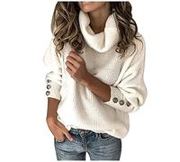 2022 suéter de Cuello Alto Tejido de Manga Larga Mujer, Moda Jersey de Punto suéter Camisa Suelto Color sólido Basica Camiseta Primavera Casual Tops Fiesta Elegante Original Sudadera tee
