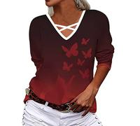 2022 Top suelto de manga larga con cuello en v para mujer de gran tamaño camiseta manga tres cuartos, J., XL