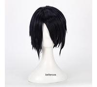 2022 Uchiha Sasuke Cosplay Wig Short Negro Negro Resistente al calor Peluca Sintética + Peluca Cap