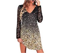 2022 Vestidos Corto para Mujer, Vestido de Vestir Encaje Manga Larga Floral impresión Primavera Casual Cuello en V Elegante Suelto Vestidos Fiesta Moda Vestido de Noche Mini Vestidos Vacaciones