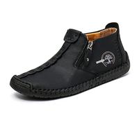 2023 Botas Altas Italianas Hechas A Mano, Zapatillas Cuero Con Cremallera Cómoda Y Antideslizante Para Hombres Zapatillas Casuales Transpirables Botas Altas Chukka Talla Zapato Gran Tamaño,Negro,47