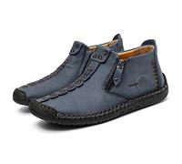 2023 Botas Altas Italianas Hechas A Mano, Zapatillas Cuero Con Cremallera Cómoda Y Antideslizante Para Hombres Zapatillas Casuales Transpirables Botas Altas Chukka Talla Zapato Gran Tamaño,Azul,42