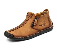 2023 Botas Altas Italianas Hechas A Mano, Zapatillas Cuero Con Cremallera Cómoda Y Antideslizante Para Hombres Zapatillas Casuales Transpirables Botas Altas Chukka Talla Zapato Gran Tamaño,Marrón,42