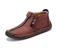 2023 Botas Altas Italianas Hechas A Mano, Zapatillas Cuero Con Cremallera Cómoda Y Antideslizante Para Hombres Zapatillas Casuales Transpirables Botas Altas Chukka Talla Zapato Gran Tamaño,Rojo,48