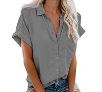 2023 Camisa de Manga Corta Mujer, Moda Color sólido Blusa Verano Camiseta Cuello en V Botones Suelto Oficina Negocios Fiesta Tops Casual T-Shirt Original tee Basic cómodo Jersey Tallas Grandes
