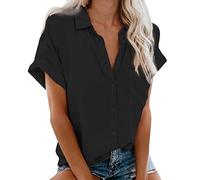 2023 Camisa de Manga Corta Mujer, Moda Color sólido Blusa Verano Camiseta Cuello en V Botones Suelto Oficina Negocios Fiesta Tops Casual T-Shirt Original tee Basic cómodo Jersey Tallas Grandes