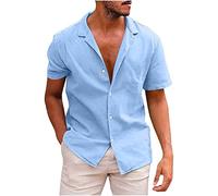2023 Camisas Manga Corta Hombre Verano Lino de algodón Color sólido Moda Cuello en V Casual Botones Cárdigan T-Shirt Blusas Camisas Original básic Camiseta Tops Oficina Vacaciones