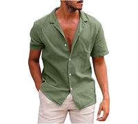 2023 Camisas Manga Corta Hombre Verano Lino de algodón Color sólido Moda Cuello en V Casual Botones Cárdigan T-Shirt Blusas Camisas Original básic Camiseta Tops Oficina Vacaciones