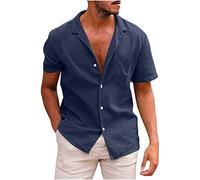 2023 Camisas Manga Corta Hombre Verano Lino de algodón Color sólido Moda Cuello en V Casual Botones Cárdigan T-Shirt Blusas Camisas Original básic Camiseta Tops Oficina Vacaciones