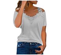 2023 Camiseta de Manga Corta Mujer, Moda corazón Verano Color sólido Impresión Blusa Camisa un Hombro Encaje Cuello en V Camiseta Suelto Casual Tops Fiesta T-Shirt Original tee cómodo Jersey