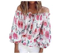 2023 Camiseta de Manga Corta Mujer, Moda Verano Floral Impresión Blusa Gasa Elegante Camisa Camiseta un Hombro Suelto Tumblr Sexy Tops Fiesta Casual T-Shirt Original tee Playa Vacaciones
