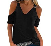 2023 Camiseta de Manga Corta Mujer, Moda Verano Impresión Blusa Camisa Cuello en V Camiseta un Hombro Suelto Tumblr Sexy Sudadera Tops Fiesta Casual T-Shirt Original tee Jersey Playa Vacaciones