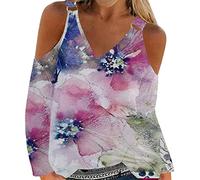 2023 Camiseta de Manga Corta Mujer, Moda Verano Impresión Blusa Camisa Cuello en V Camiseta un Hombro Suelto Tumblr Sexy Sudadera Tops Fiesta Casual T-Shirt Original tee Jersey Playa Vacaciones