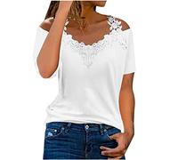 2023 Camiseta de Manga Corta Mujer, Moda Verano Impresión Blusa Elegante Camisa Cuello en V Encaje Camiseta un Hombro Suelto Tumblr Sexy Tops Fiesta Casual T-Shirt Original tee Playa Vacaciones
