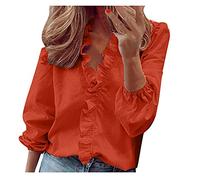 2023 Camiseta de Manga Larga Mujer Blusa Moda Color sólido Blusa Cuello en V Volante camisa basica clásico Camiseta Suelto primavera Verano Tops Casual T-Shirt fiesta original tee Talla grande