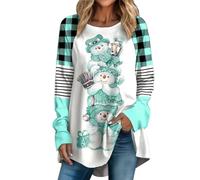 2023 Camiseta de túnica de Navidad para mujer, manga larga, cuello redondo, cómoda blusa elástica de talla grande, color negro, verde, L
