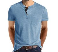 2023 Camiseta Manga Corta Hombre, Verano Color sólido Moda Cuello Redondo Botones Camiseta T-Shirt Casual Suelto Blusas Camisas Deportiva Camiseta Suave Camiseta Original básica Tops