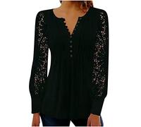 2023 Camiseta Mujer Casual Manga Larga Camisa Color Sólido otoño Blusa Cuello en V Suelto Basic Tops de Encaje Túnica Slim Fit Informal Moda clásico Elegante T-Shirt tee Tallas Grantes
