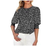 2023 Camiseta Mujer Manga Corta Volantes Verano Moda Impresión de Lunares Camisa Blusa Cuello Redondo Basica Camiseta Elegant Suelto Tops Casual Fiesta Cómodo T-Shirt Original tee Playa