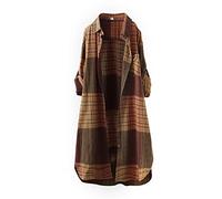 2023 Camisetas Lino de Algodón Manga Larga Elegante Camisa Cuadros Mujer Casual Oficina Básico Vintage Western Original Primavera Verano Tee Talla Grande Camisas Informales