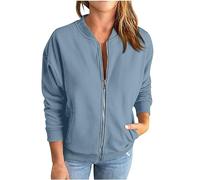 2023 Chaqueta Mujer Moda Sudaderas Cremallera Manga Larga Abrigo Casual Color sólido con Bolsillo Suelto Cárdigan Jersey Otoño Primavera Tops Tumblr Beisbol Deportiva Bomber pulóver Fiesta