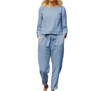 2023 Conjunto Dos Piezas Mujer Casual Camiseta manga larga y Pantalones cordón otoño Primavera Deportivo Jogging Traje Talla grande Suelto Conjunto Moda Cómodo Color sólido Casa Pijama Chandal