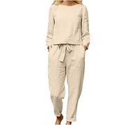 2023 Conjunto Dos Piezas Mujer Casual Camiseta manga larga y Pantalones cordón otoño Primavera Deportivo Jogging Traje Talla grande Suelto Conjunto Moda Cómodo Color sólido Casa Pijama Chandal