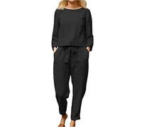 2023 Conjunto Dos Piezas Mujer Casual Camiseta manga larga y Pantalones cordón otoño Primavera Deportivo Jogging Traje Talla grande Suelto Conjunto Moda Cómodo Color sólido Casa Pijama Chandal