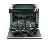2023 Garaje Pit Lane + Mercedes Team W14 Nº63 George Russell + Figuras y Accesor