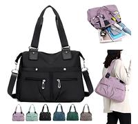 2023 Large Capacity Waterproof Multi Pocket Nylon Shoulder Bag, Women Handbags Purses Lightweight Travel Bag, Utility Tote Bag with Pockets and Compartments (Black)