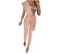 2023 Mono Peto Mujer Elegante Lentejuelas Jumpsuit sin Manga Moda Fiesta Vestidos de noche Viste Pantalones Largo Casual Color sólido Cordón Peto Pierna Ancha Rompers Verano Otoño Vacaciones