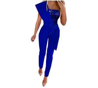 2023 Mono Peto Mujer Elegante Lentejuelas Jumpsuit sin Manga Moda Fiesta Vestidos de noche Viste Pantalones Largo Casual Color sólido Cordón Peto Pierna Ancha Rompers Verano Otoño Vacaciones