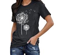 2023 Mujer Top Camiseta de Algodón de Colores Marco de Tirantes Manga Corta Suelta Verano Casual Top Básico Versátil Estampado Diente de León Festivo Trajes de Pantalones para Madre de la Novia, Negro