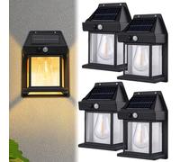 2023 New Outdoor Solar Wall Lamp, Solar Tungsten Wall Light, Wireless Dusk to Dawn Motion Sensor, Waterproof Outdoor Solar Motion Sensors Wall Lights (Black,4 Pcs)