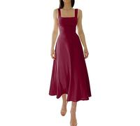 2023 New Women's Summer Sexy Thick Straps Midi Dress, Casual High Waist Slim Fit Sleeveless Dress (Red02, XL)