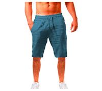 2023 Pantalones Cortos Hombre Verano Casual Moda Lino de algodón Deporte Running Suelto Pants Jogging Original Color sólido Cortos Pantalon Cómodo Cordón Pantalones de Playa Shorts Talla Grande