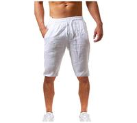 2023 Pantalones Cortos Hombre Verano Casual Moda Lino de algodón Deporte Running Suelto Pants Jogging Original Color sólido Cortos Pantalon Cómodo Cordón Pantalones de Playa Shorts Talla Grande