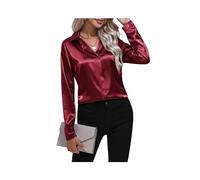 2023 Primavera Verano Camisa de satén Mujer Cuello en V Manga Larga Camisa de Oficina Blusas señoras Negro Blanco Seda Camisas Sueltas para Mujeres