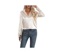 2023 Primavera Verano Camisa de satén Mujer Cuello en V Manga Larga Camisa de Oficina Blusas señoras Negro Blanco Seda Camisas Sueltas para Mujeres