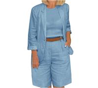 2023 Traje de 2 Piezas Mujer Moda Blazer y Pantalones corto Algodón Lino Otoño Primavera Talla grande Suelto Oficina Negocios Elegante Fiesta Casual color sólido Traje Chaqueta cómodo Conjunto