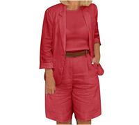 2023 Traje de 2 Piezas Mujer Moda Blazer y Pantalones corto Algodón Lino Otoño Primavera Talla grande Suelto Oficina Negocios Elegante Fiesta Casual color sólido Traje Chaqueta cómodo Conjunto