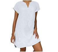 2023 Vestidos Corto Mujer, Colores sólidos Fiesta Vestido de Noche Algodón y Lino Cuello Redondo Manga Corta Elegante Verano Suelto Casual Basic Cómodo Vestido Mini Vestir Playa Vacaciones