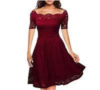 2023 Vestidos Largo Mujer Moda Color sólido Fiesta Encaje Vestido de Noche un Hombro Cuello Redondo Manga Corta Elegante Vestidos de Cóctel Corto Casual Vestido Verano Novia Boda Vestir