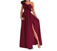 2023 Vestidos Largo Mujer Moda Color sólido Fiesta Vestido de Noche un Hombro Volante Elegante Vestidos de Cóctel sin Manga Extra Larga Casual Vestido Partido Novia Boda Vestir