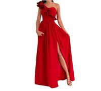 2023 Vestidos Largo Mujer Moda Color sólido Fiesta Vestido de Noche un Hombro Volante Elegante Vestidos de Cóctel sin Manga Extra Larga Casual Vestido Partido Novia Boda Vestir