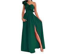 2023 Vestidos Largo Mujer Moda Color sólido Fiesta Vestido de Noche un Hombro Volante Elegante Vestidos de Cóctel sin Manga Extra Larga Casual Vestido Partido Novia Boda Vestir