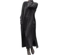 2023 Vestidos Largo Mujer Moda Fiesta Sudadera Largo Jersey Otoño Invierno Suelto Cuello Redondo Color sólido Bolsillos Casual Manga Larga Cómodo Vestido de Noche Vestir Talla Grande